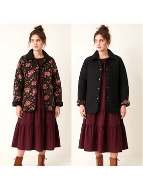 Vintage Reversible Quilted Barn Coat Cottagecore Barbour Style 90s Y2K fits M–XL